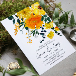 Elegant Yellow Waterverf Botanical Floral Wedding Kaart