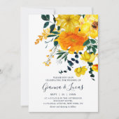 Elegant Yellow Waterverf Botanical Floral Wedding Kaart (Voorkant)