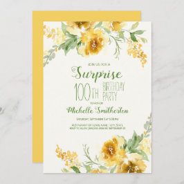 Elegant Yellow Waterverf Floral 100th Birthday Kaart