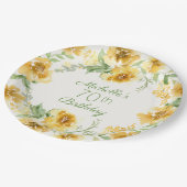 Elegant Yellow Waterverf Floral 70th Birthday P Papieren Bordje (Gekanteld)