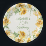 Elegant Yellow Waterverf Floral 70th Birthday P Papieren Bordje<br><div class="desc">Elegant yellow waterverf floral 70th verjaardagsparty paper borden aangepast aan jouw naam en leeftijd.</div>