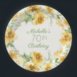 Elegant Yellow Waterverf Floral 70th Birthday P Papieren Bordje<br><div class="desc">Elegant yellow waterverf floral 70th verjaardagsparty paper borden aangepast aan jouw naam en leeftijd.</div>