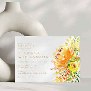 Elegant Yellow Waterverf Floral Baby shower Kaart
