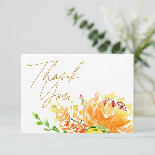 Elegant Yellow Waterverf Floral Bedankkaart (Staand voorkant)