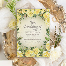 Elegant Yellow Waterverf Floral Gold Glitter Kaart