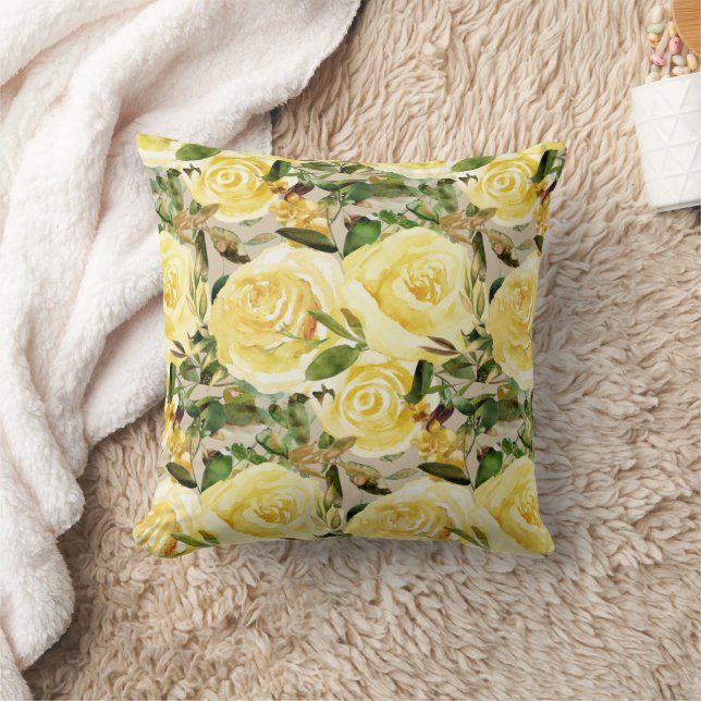 Elegant Yellow Waterverf Floral Rozen Greenery Kussen (Deken)