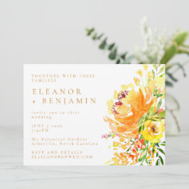 Elegant Yellow Waterverf Floral Stylish Wedding Kaart
