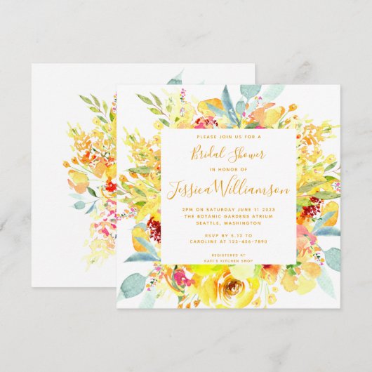 Elegant Yellow Waterverf Floral Vrijgezellenfeest Kaart (Voorkant / Achterkant)