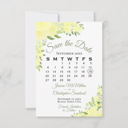 Elegant Yellow Waterverf Floral Wedding Calendar Save The Date (Voorkant)