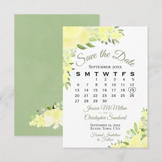 Elegant Yellow Waterverf Floral Wedding Calendar Save The Date (Voorkant / Achterkant)