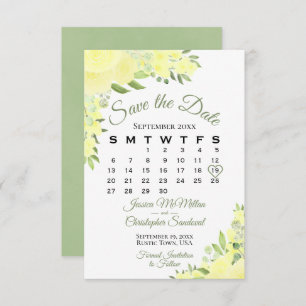 Elegant Yellow Waterverf Floral Wedding Calendar Save The Date