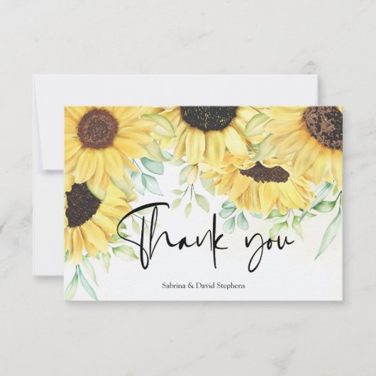 Elegant Yellow Waterverf Rustige zonnebloemen Bedankkaart (Voorkant)