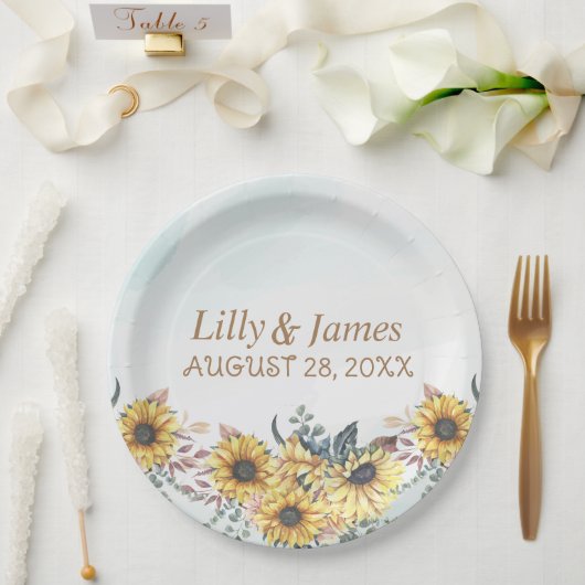 Elegant Yellow Waterverf Sunflower Sunny Papieren Bordje (Huwelijk)