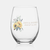 Elegant Yellow Waterverf Sunflower Sunny Wijnglas Zonder Voet (Voorkant)