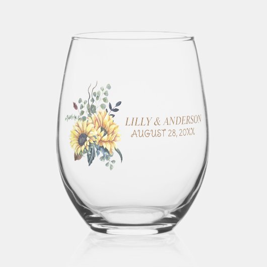 Elegant Yellow Waterverf Sunflower Sunny Wijnglas Zonder Voet (Voorkant)