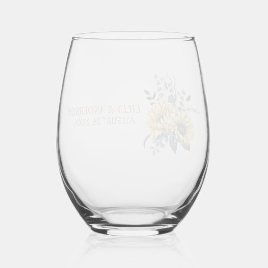 Elegant Yellow Waterverf Sunflower Sunny Wijnglas Zonder Voet (Achterkant)