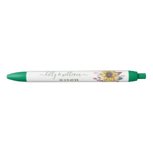 Elegant Yellow Waterverf Sunflower Sunny Zwarte Inkt Pen