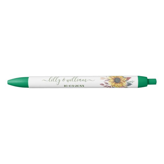 Elegant Yellow Waterverf Sunflower Sunny Zwarte Inkt Pen (Voorkant)