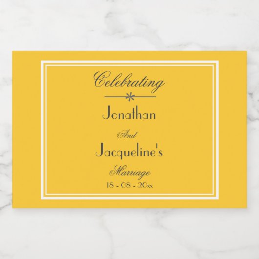 Elegant Yellow Wedding Custom Names Chic Mini Likeurfles Etiket (Enkel label)