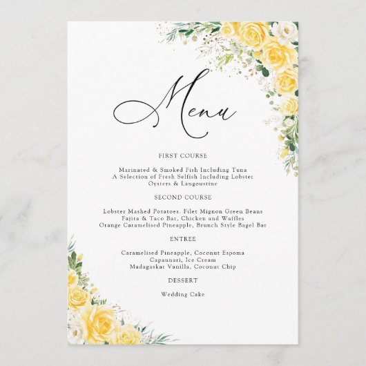 Elegant Yellow Wedding Menu (Voorkant)