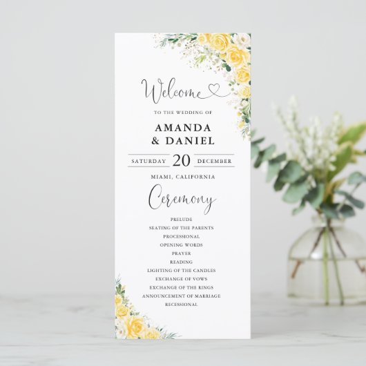 Elegant Yellow Wedding Program Programmakaart (Staand voorkant)