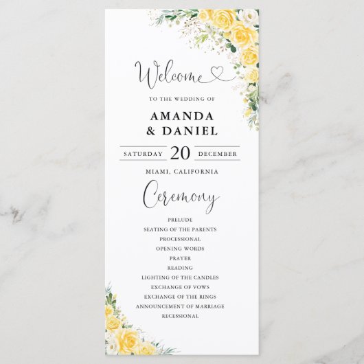 Elegant Yellow Wedding Program Programmakaart (Voorkant)