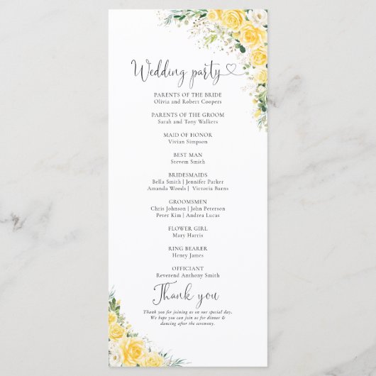 Elegant Yellow Wedding Program Programmakaart (Achterkant)