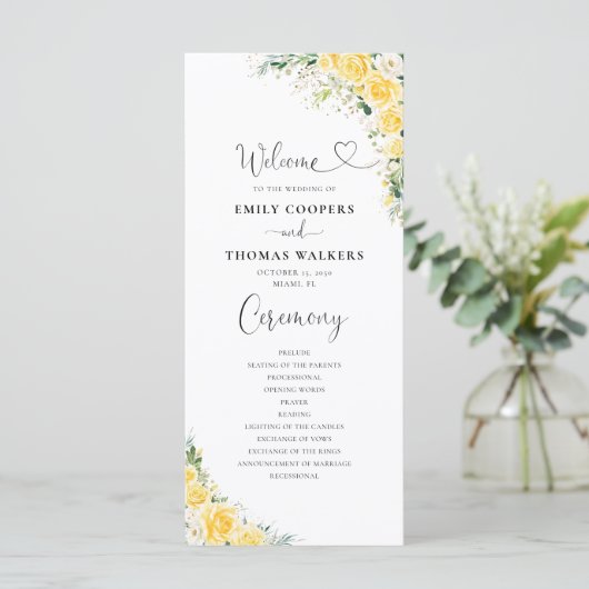 Elegant Yellow Wedding Program Programmakaart (Staand voorkant)