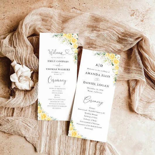 Elegant Yellow Wedding Program Programmakaart