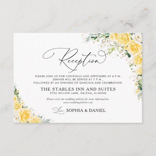 Elegant Yellow Wedding Reception Card Informatiekaartje (Voorkant)