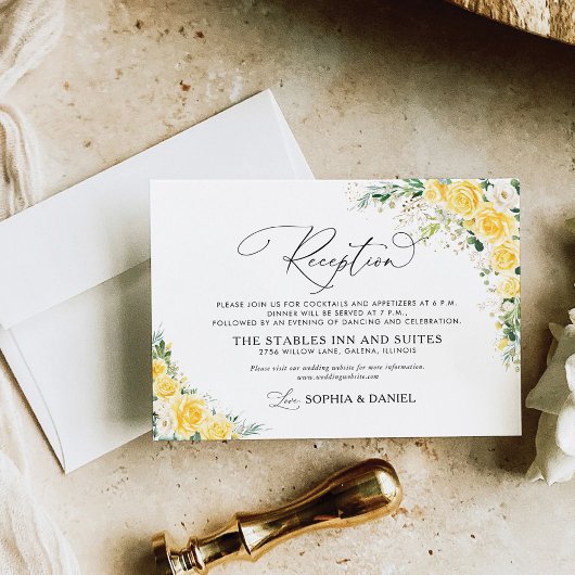 Elegant Yellow Wedding Reception Card Informatiekaartje