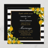 Elegant Yellow Wedding Rozen Black & White Stripes Kaart (Voorkant / Achterkant)