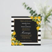 Elegant Yellow Wedding Rozen Black & White Stripes Kaart (Staand voorkant)