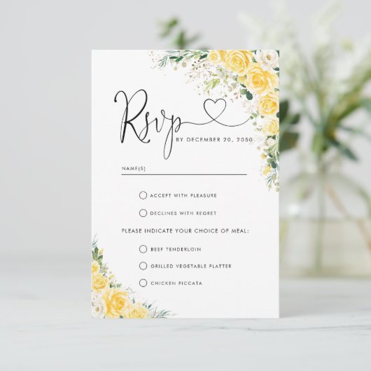 Elegant Yellow Wedding RSVP Card Kaartje (Staand voorkant)