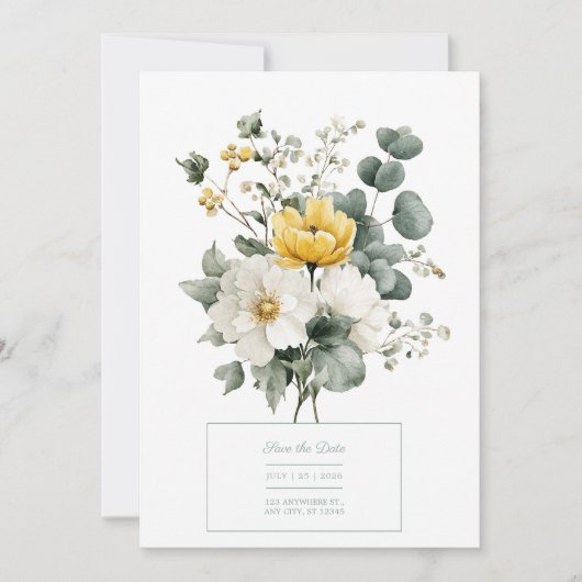 Elegant Yellow White Floral Eucalyptus Watercolor Kaart (Voorkant)