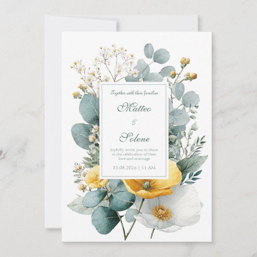 Elegant Yellow White Poppy Eucalyptus Watercolor Kaart (Voorkant)