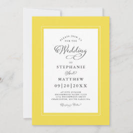 Elegant Yellow & White Wedding Moderne Calligrafie Kaart