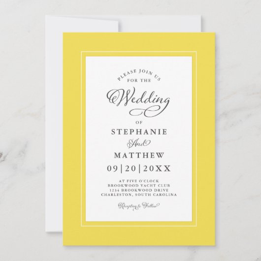 Elegant Yellow & White Wedding Moderne Calligrafie Kaart (Voorkant)
