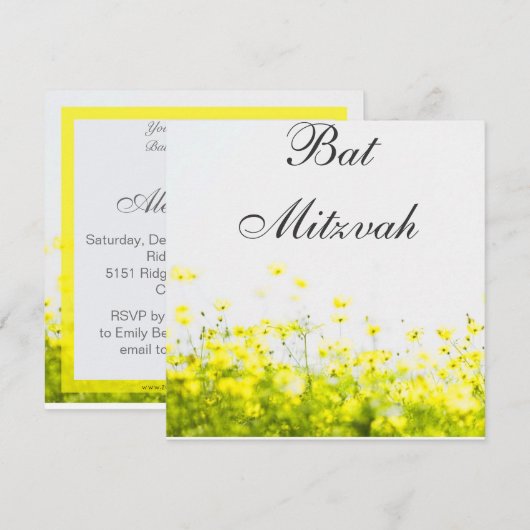 Elegant Yellow Wildbloemen Bat Mitzvah Uitnodiging (Voorkant / Achterkant)
