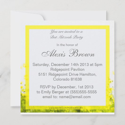 Elegant Yellow Wildbloemen Bat Mitzvah Uitnodiging (Achterkant)
