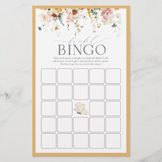 Elegant Yellow Wildflower Bridal Bingo Game (Voorkant)
