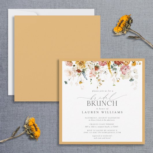 Elegant Yellow Wildflower Bridal Brunch Kaart