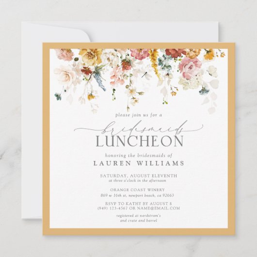 Elegant Yellow Wildflower Bridal Luncheon Kaart (Voorkant)