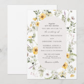 Elegant Yellow Wildflower Greenery Lijst Weddensch Kaart (Voorkant / Achterkant)