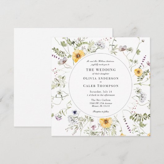 Elegant Yellow Wildflower Greenery Lijst Weddensch Kaart (Voorkant / Achterkant)