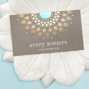 Elegant Yoga Gold Lotus Mandala Taupe Linen Visitekaartje