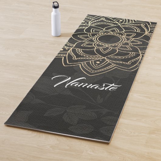 Elegant YOGA Instructor Black Gold Floral Mandala Yogamat (In situ)