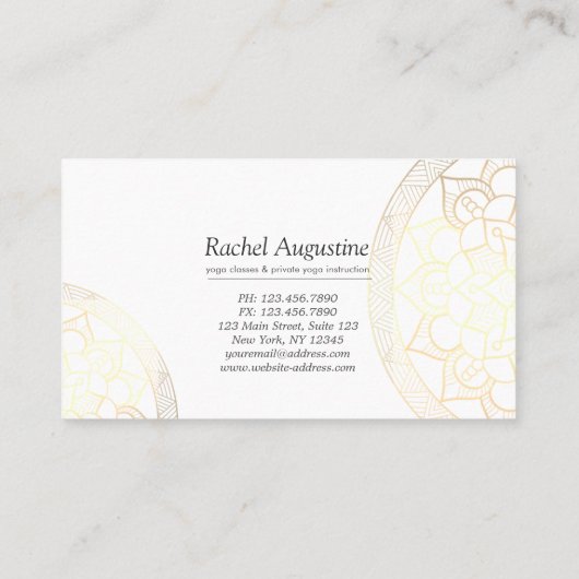 Elegant Yoga Instructor Black White Gold Mandala Visitekaartje (Achterkant)