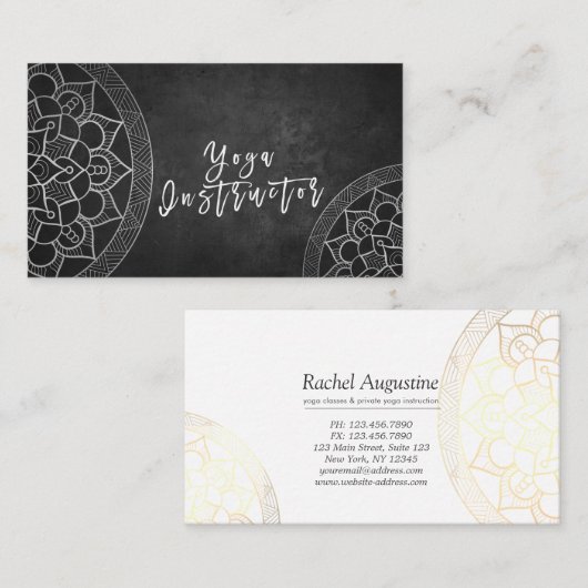Elegant Yoga Instructor Black White Gold Mandala Visitekaartje (Voorkant / Achterkant)