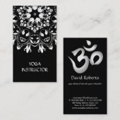 Elegant Yoga Instructor BlackWhite Floral Mandala Visitekaartje (Voorkant / Achterkant)